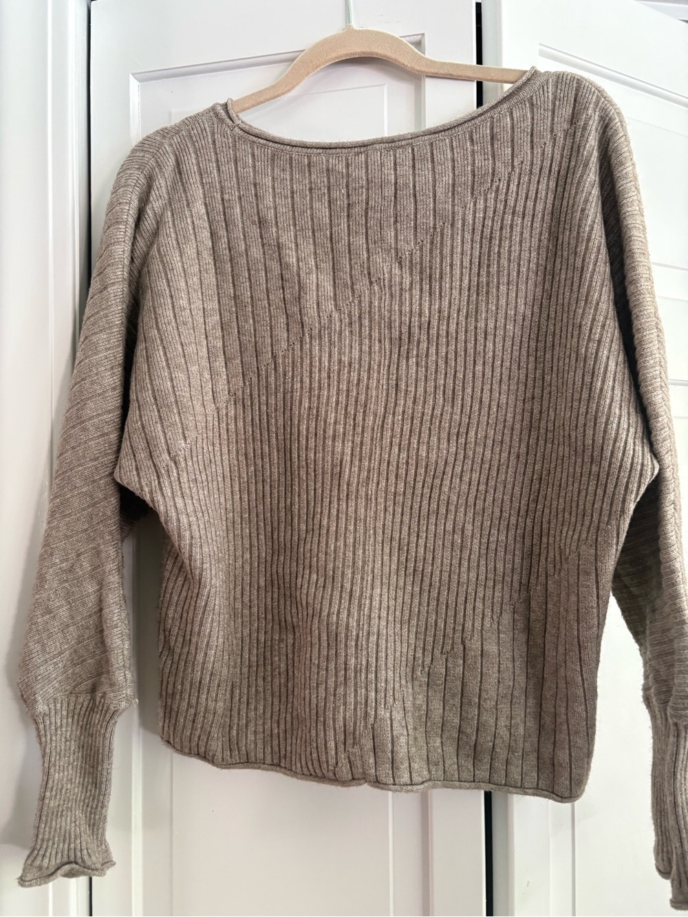 Cyrus Neutral Ribbed Scoop Neck Sweater - Taupe  Size M